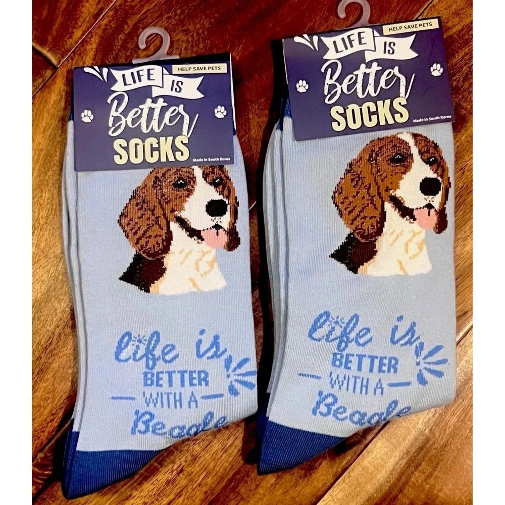 Life Is Better With A Beagle Crew Socks Unisex One Size NWT E&S Pets